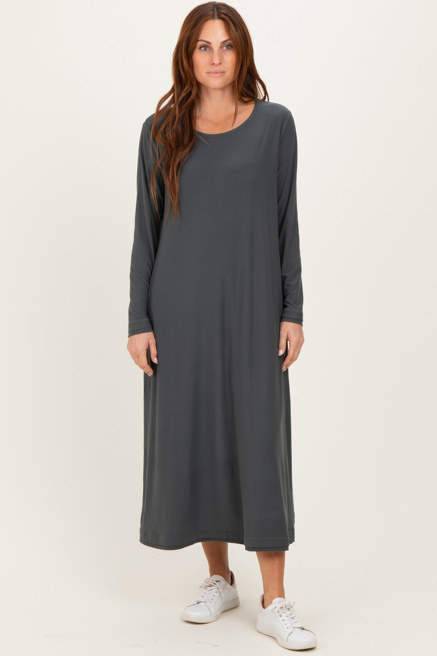 Olive Relaxed Fit Long Sleeve Basic Dress