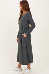 Olive Relaxed Fit Long Sleeve Basic Dress