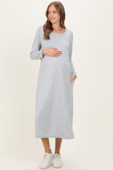 Heather Grey Relaxed Fit Long Sleeve Basic Maternity Dress