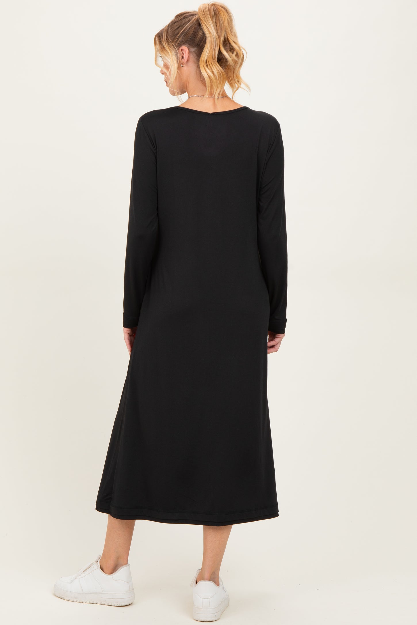 Black Relaxed Fit Long Sleeve Basic Maternity Dress