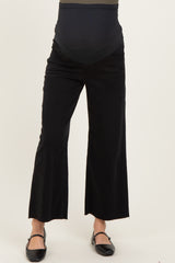 Black Raw Hem Crop Wide Leg Maternity Jeans