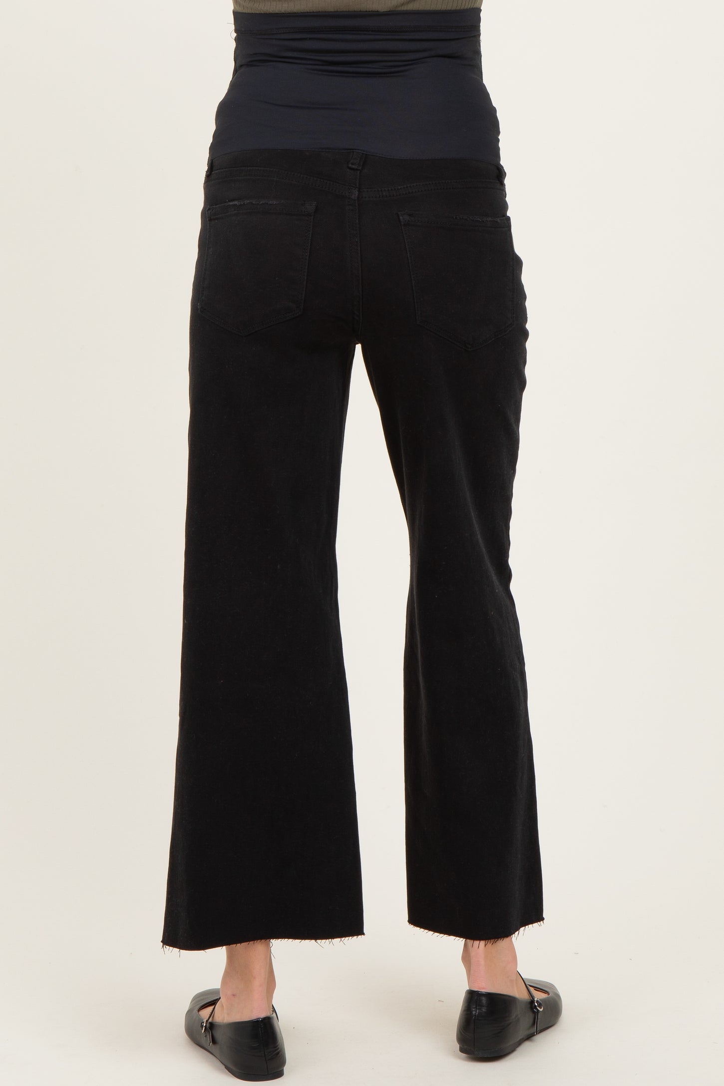 Black Raw Hem Crop Wide Leg Maternity Jeans