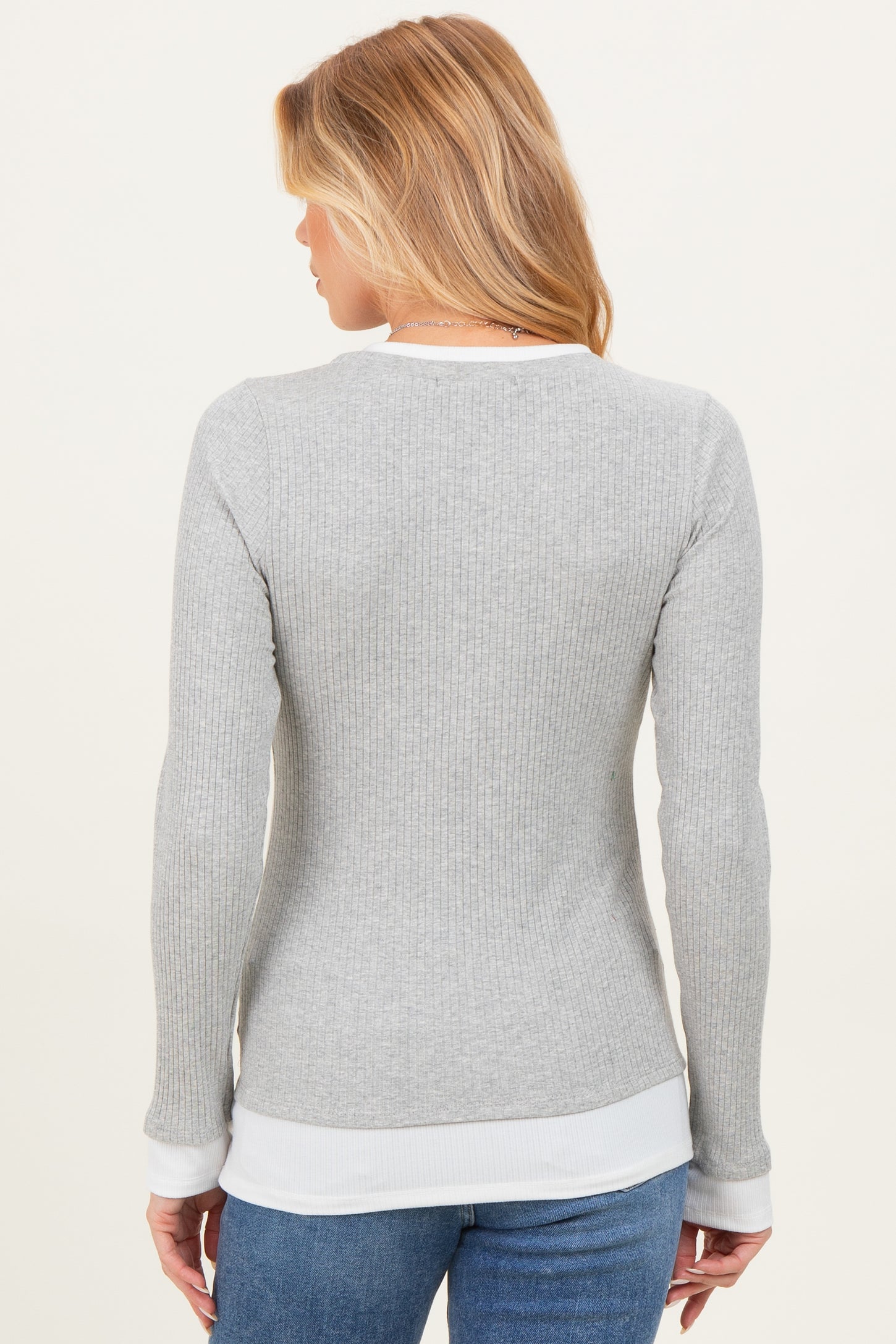Heather Grey Ribbed Long Sleeve Double Layer Maternity Top