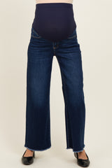 Navy Dark Wash Ankle Raw Hem Wide Leg Maternity Jeans