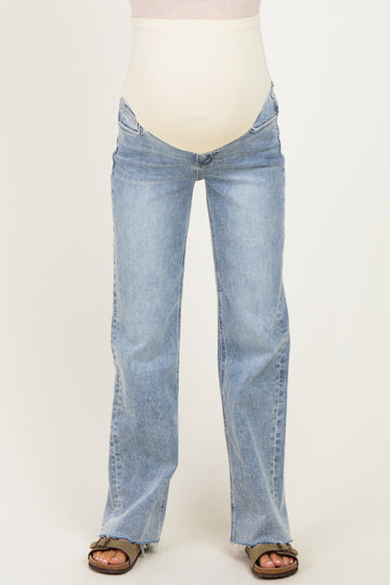 Light Blue Raw Hem Slim Wide Leg Maternity Jeans
