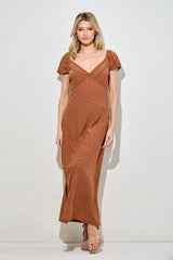 Rust Floral Chiffon Midi Dress