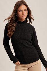 Black Mock Neck Long Sleeve Brushed Lace Maternity Top