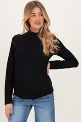 Black Mock Neck Long Sleeve Brushed Lace Maternity Top