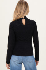 Black Mock Neck Long Sleeve Brushed Lace Maternity Top