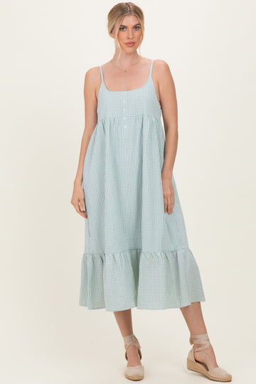 Sage Gingham Sleeveless Midi Dress