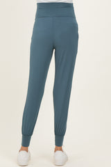 Teal Blue Maternity Band Jogger Pants