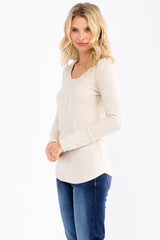 Oatmeal Pointelle Knit Henley Top