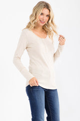 Oatmeal Pointelle Knit Henley Top