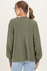 Olive Checkered Knit Button Front Maternity Cardigan