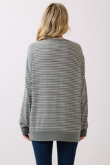 Olive Striped Crew Neck Pullover Top