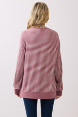 Mauve Striped Crew Neck Pullover Top