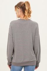 Taupe Striped Crew Neck Pullover Maternity Top