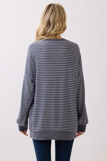 Navy Striped Crew Neck Pullover Top