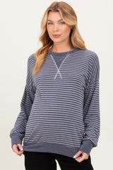 Navy Striped Crew Neck Pullover Maternity Top