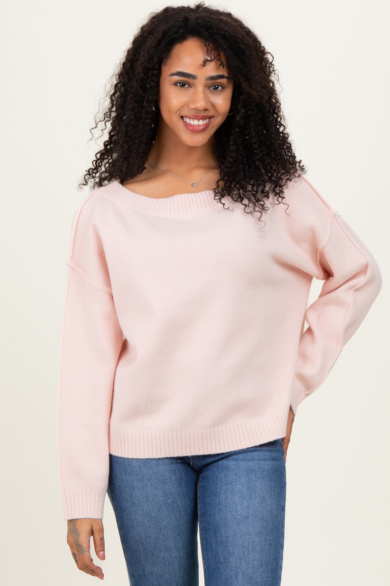 Light Pink Boat Neck Maternity Sweater