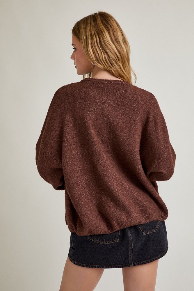 Brown Classic Crew Neck Button Cardigan