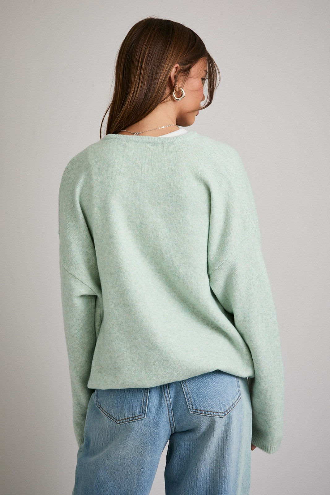Mint Classic Crew Neck Button Cardigan