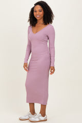 Violet V-Neck Long Sleeve Fitted Maxi Dress
