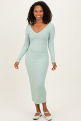 Sage V-Neck Long Sleeve Fitted Maxi Dress