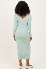 Sage V-Neck Long Sleeve Fitted Maxi Dress