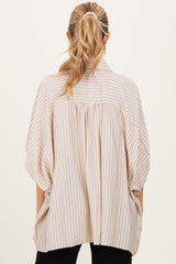 Cream/Black Striped Short Sleeve Collared Button Down Maternity Blouse