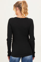 Black Ribbed Long Sleeve Button Town Maternity Top