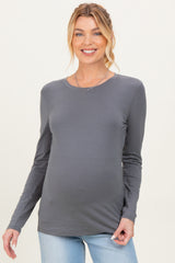 Slate Grey Basic Long Sleeve Maternity Top