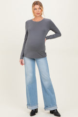 Slate Grey Basic Long Sleeve Maternity Top