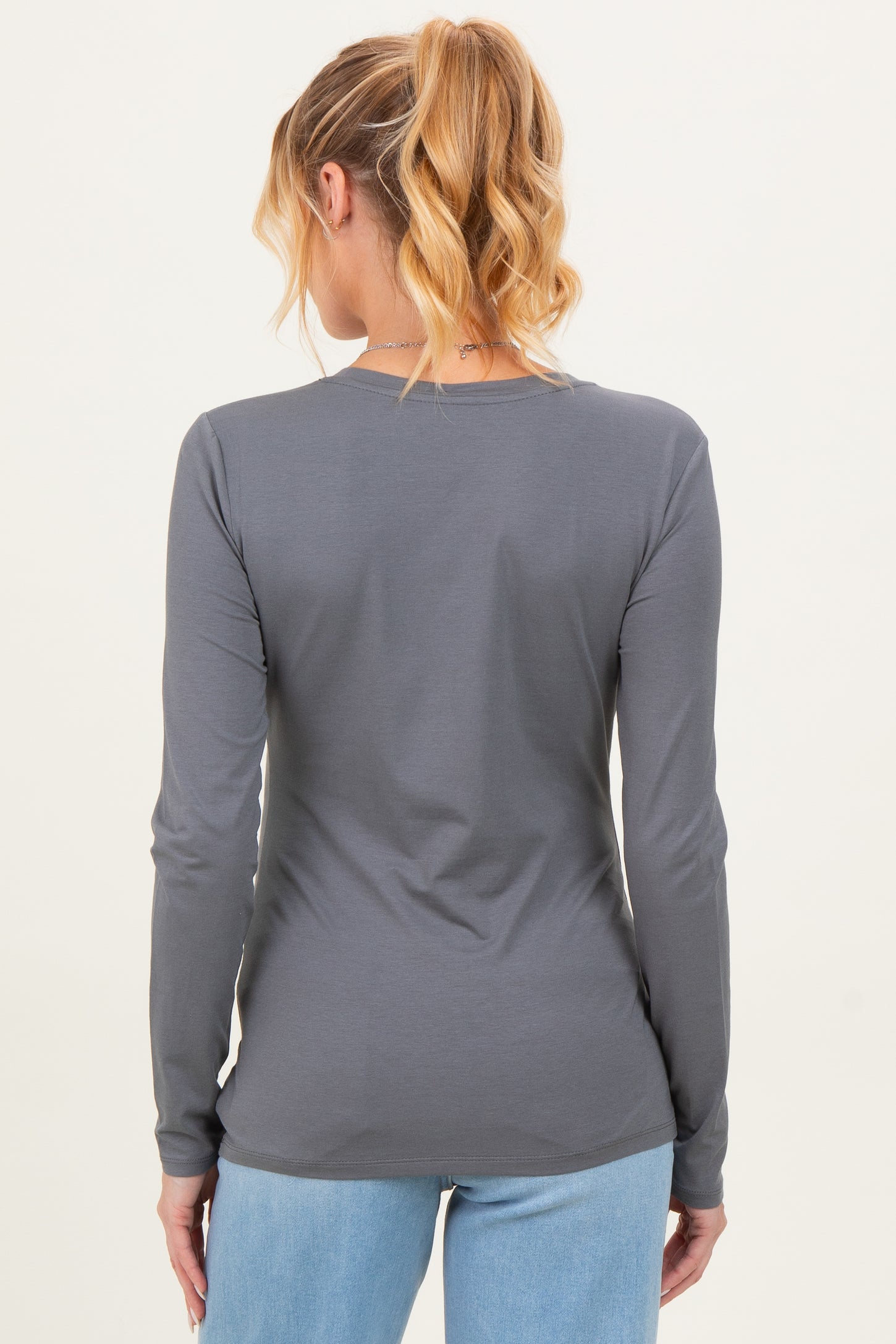 Slate Grey Basic Long Sleeve Maternity Top