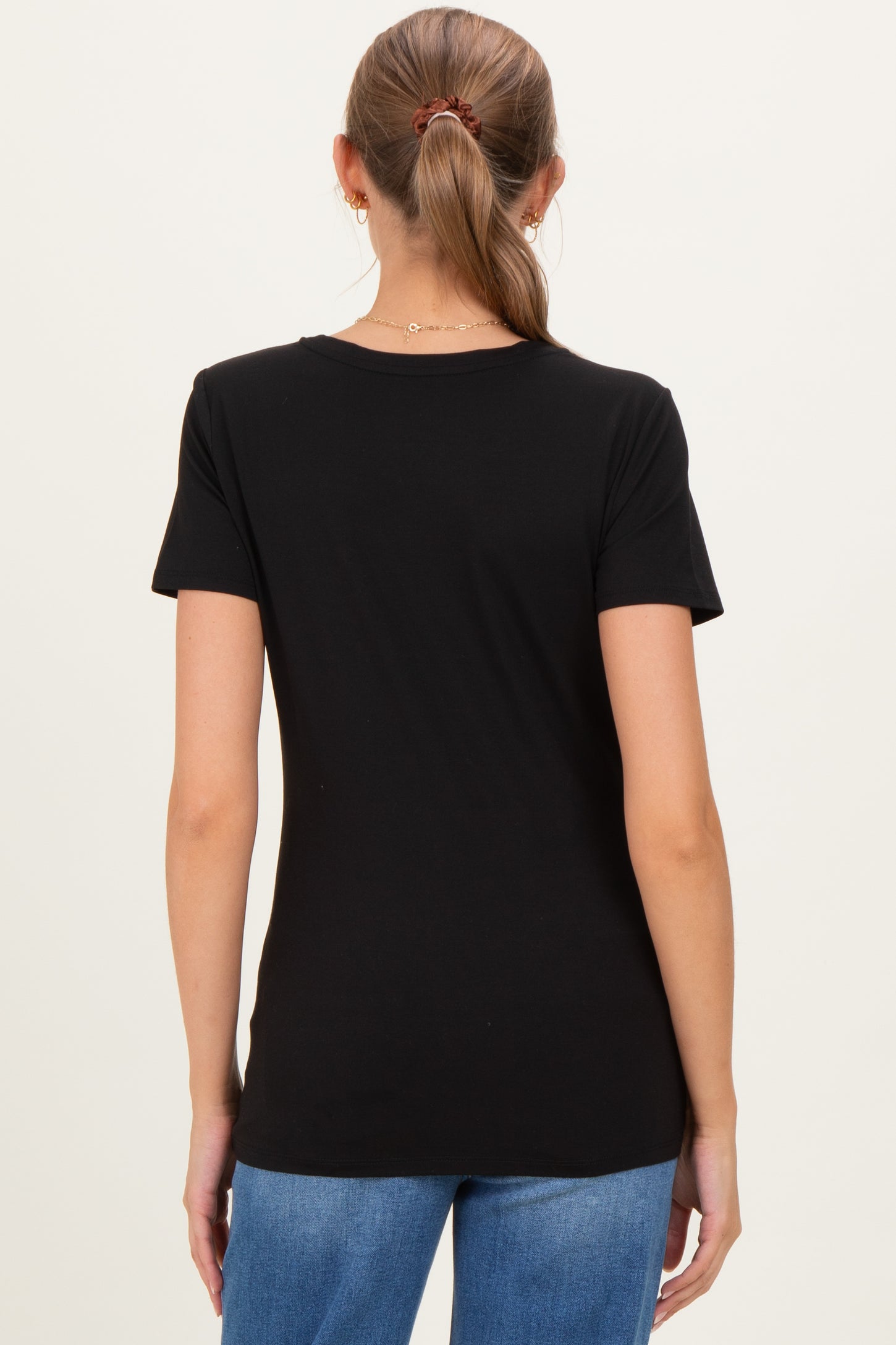 Black Basic Short Sleeve Maternity Tee