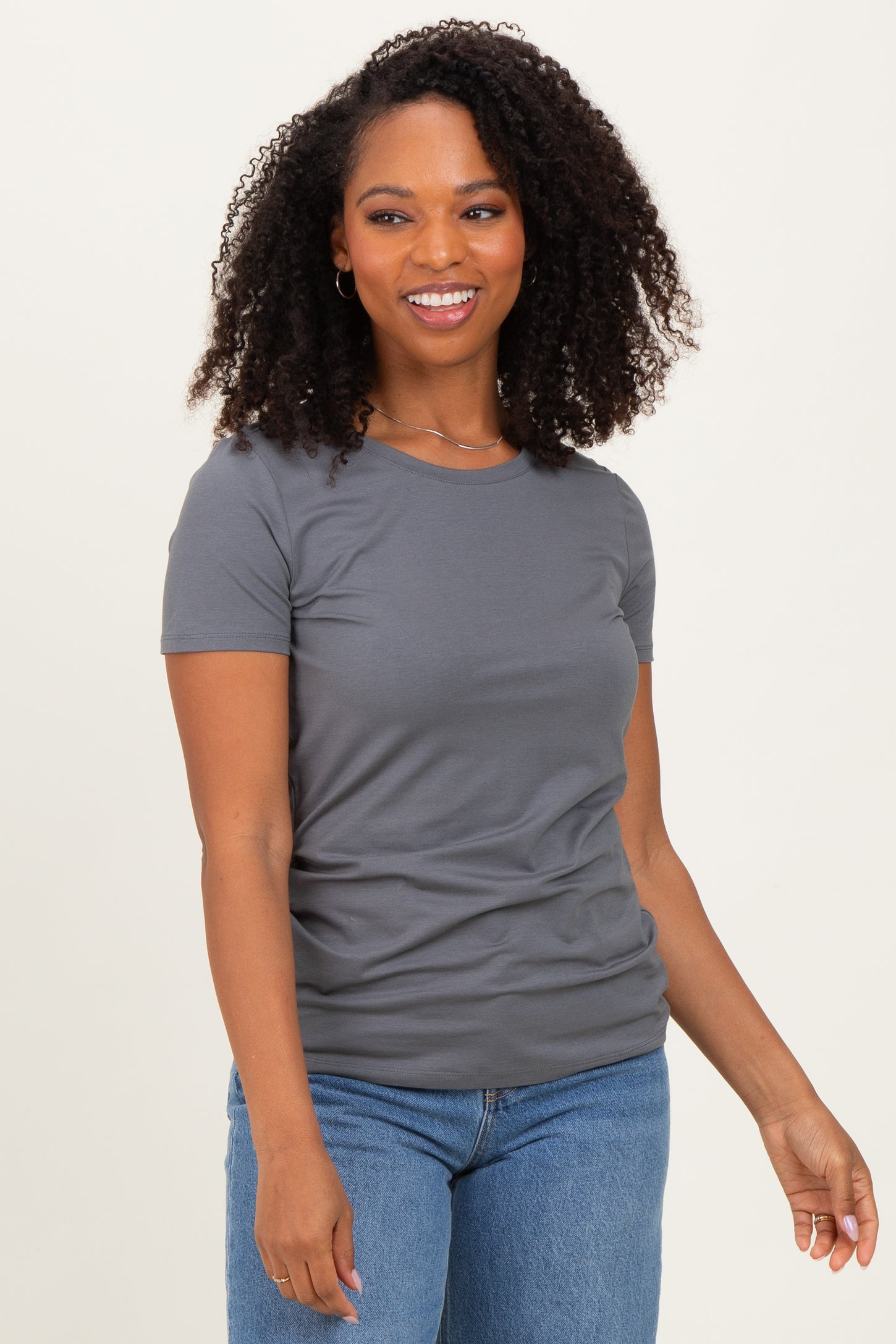 Slate Grey Basic Short Sleeve Maternity Tee
