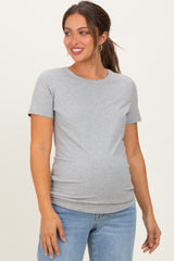 Heather Grey Basic Short Sleeve Maternity Tee