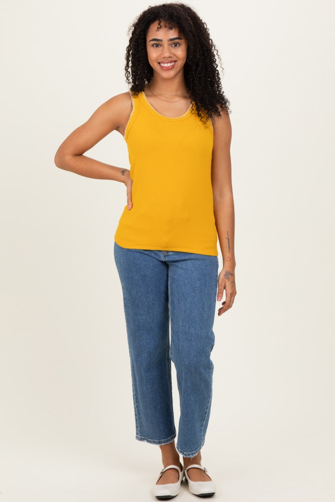 Mustard Brushed Knit Stitch Detail Tank Top