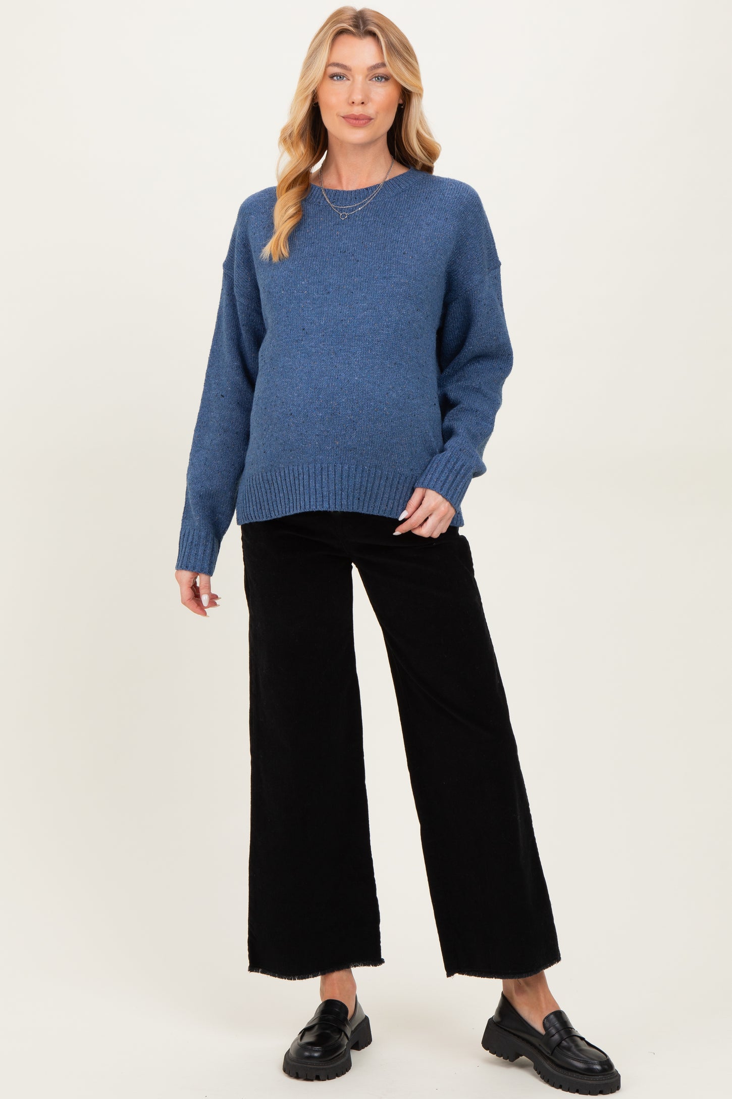 Blue Speckle Knit Crew Neck Maternity Sweater