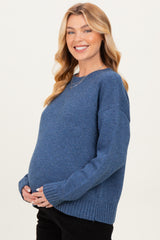 Blue Speckle Knit Crew Neck Maternity Sweater