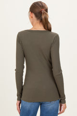 Olive Ribbed Long Sleeve Button Town Maternity Top