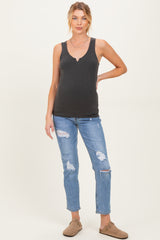 Charcoal Ribbed Split Neck Maternity Tank Top