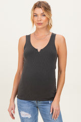 Charcoal Ribbed Split Neck Maternity Tank Top