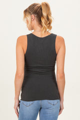 Charcoal Ribbed Split Neck Maternity Tank Top
