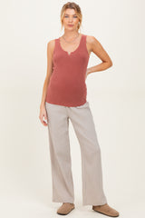 Rust Ribbed Split Neck Maternity Tank Top