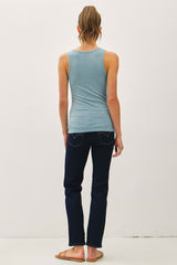 Light Teal Ribbed Split Neck Tank Top
