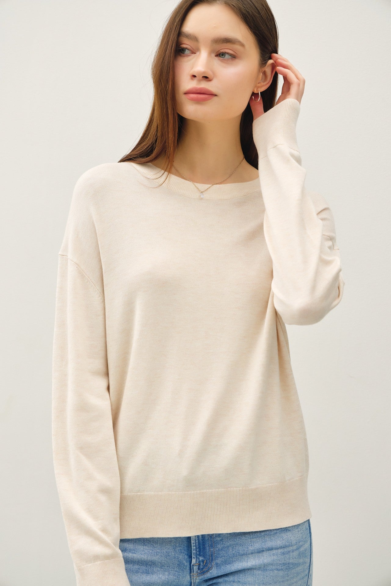 Oatmeal Classic Crew Neck Sweater