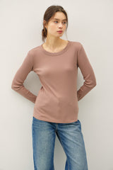 Mocha Ribbed Basic Long Sleeve Top