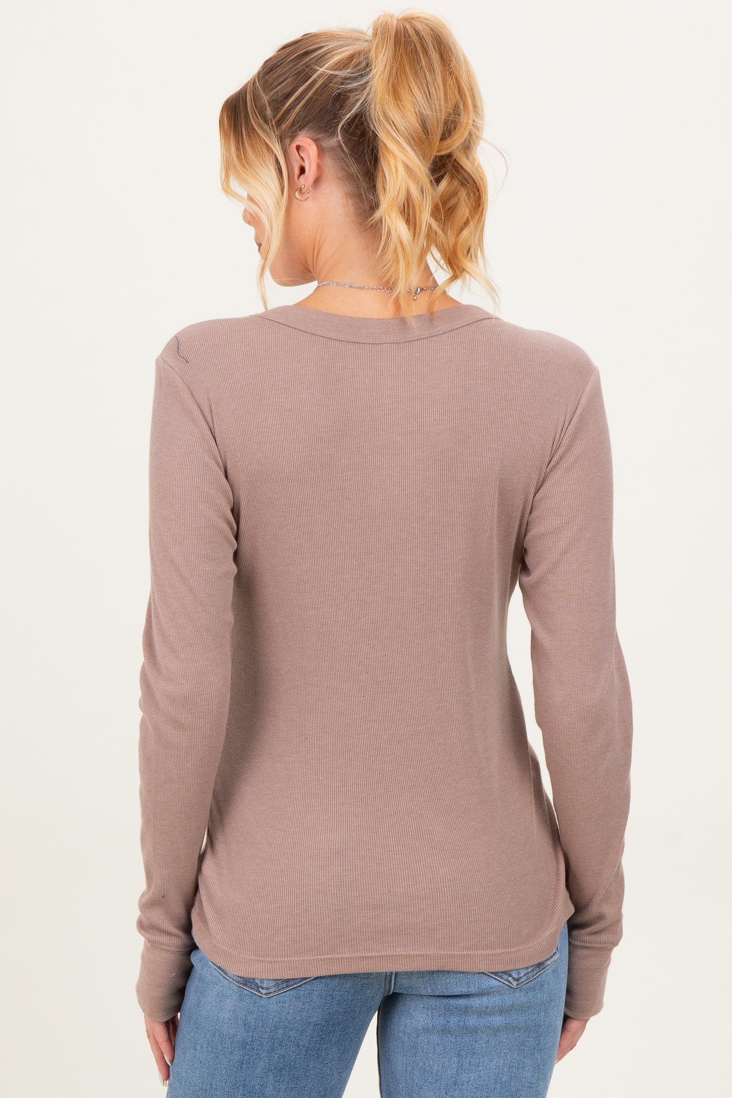 Mocha Ribbed Basic Maternity Long Sleeve Top