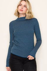 Teal Pinstriped Mock Neck Knit Top
